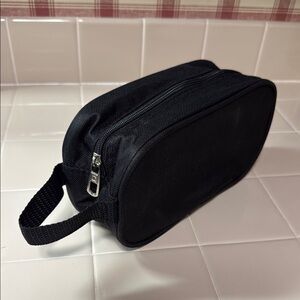 Chaps Black Toiletry Bag with Textured Fabric and Silver Zipper